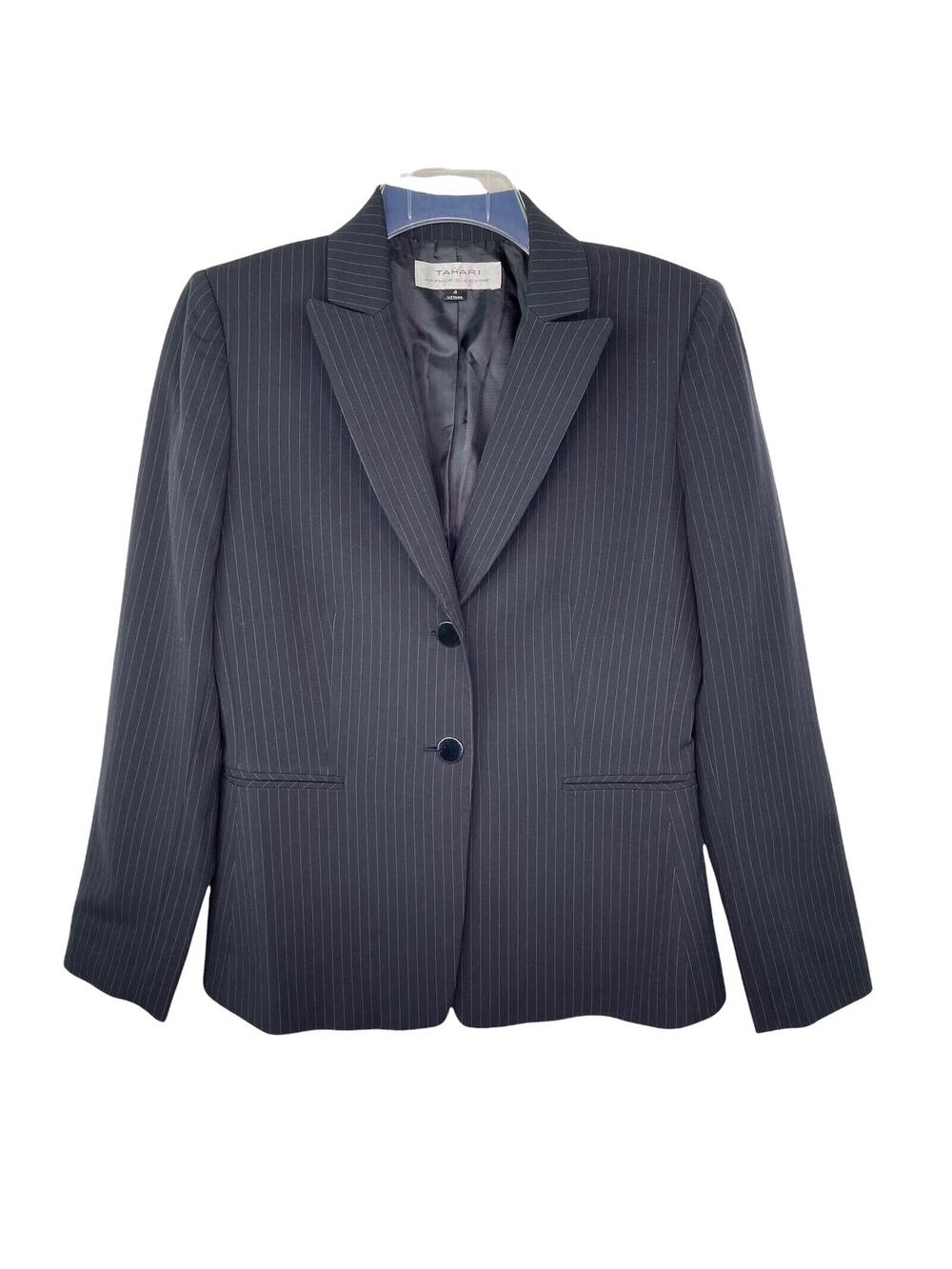 Tahari Arthur S. Levine Black Long Sleeve Pinstripe Blazer Women's Sz 4